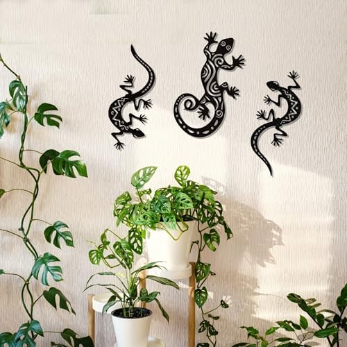 Elegant Black Gecko Wall Sculpture Set of 3