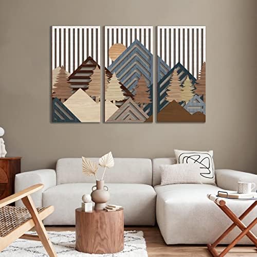 IARTTOP Abstract Mountain Wood Wall Art Set of 3