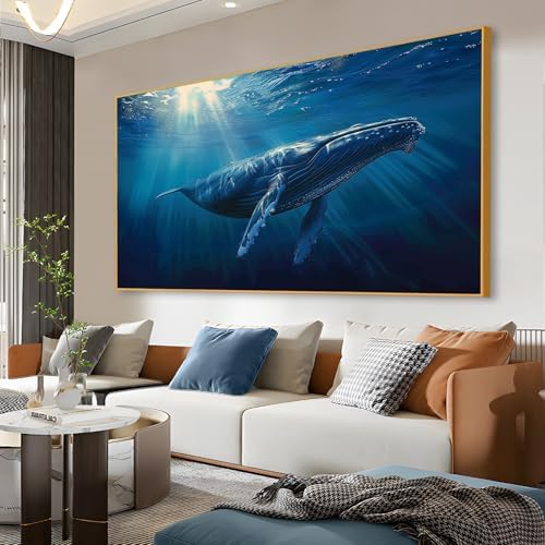 Humpback Whale Canvas Wall Art with Gold Frame
