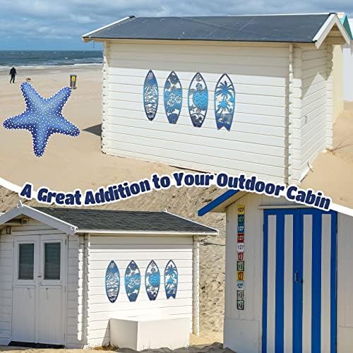 Therwen 4 Pcs Metal Surfboard Wall Decor Blue