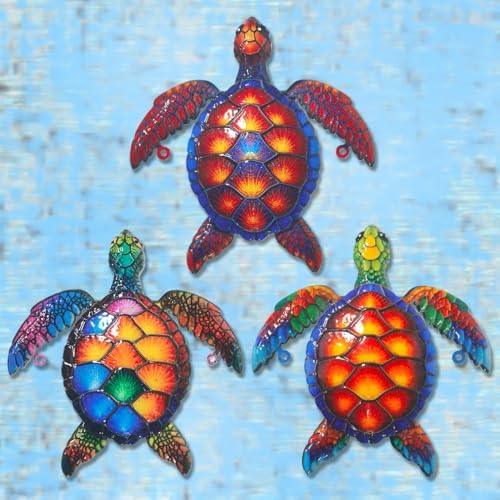 3 Pack Weatherproof Metal Sea Turtle Wall Art Decor