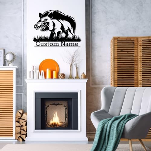 Custom Boar Head Metal Wall Art with Name