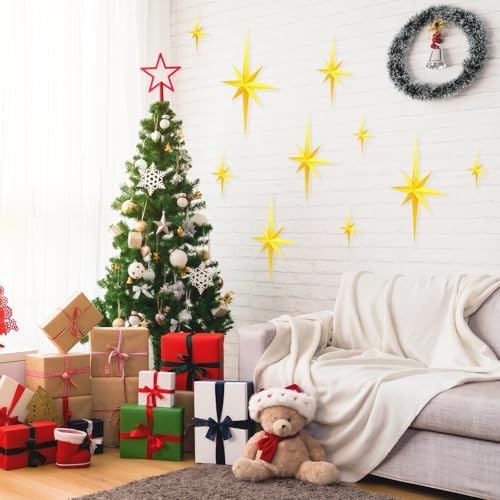 3D Gold Star Wall Decals 12PCS Mid Century Modern Decor