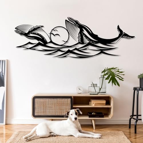 Blue Whale Wall Art 19x6 Metal Decor for Living Room