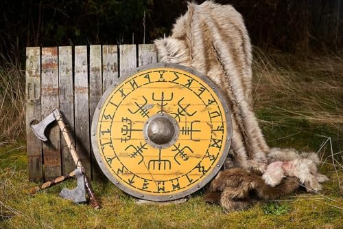 The Spidy Vegvisir Wooden Viking Shield - 30 Inch Wall Decor