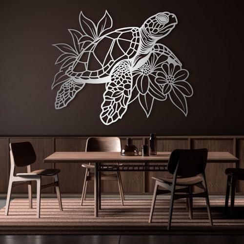 Silver Sea Turtle Wall Sculpture 47x38cm
