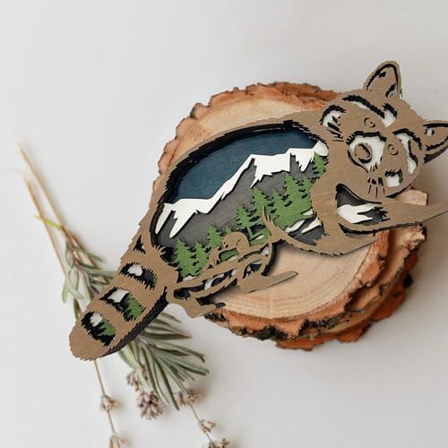 Laozai Raccoon Wooden Wall Decor Rustic Forest Scene Art