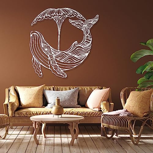 Whale Metal Wall Art - 36x36 Inch Black Nautical Decor