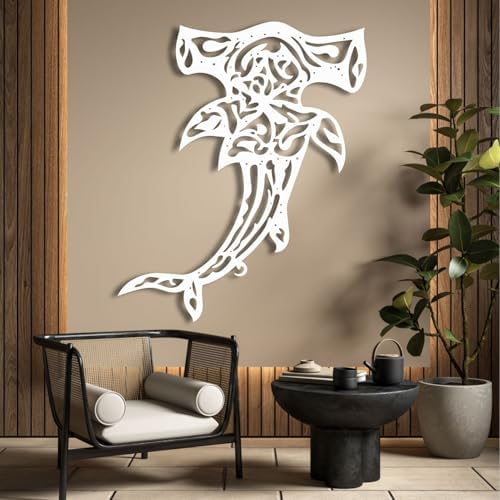 Hammerhead Shark Metal Wall Art Silver 47x39cm