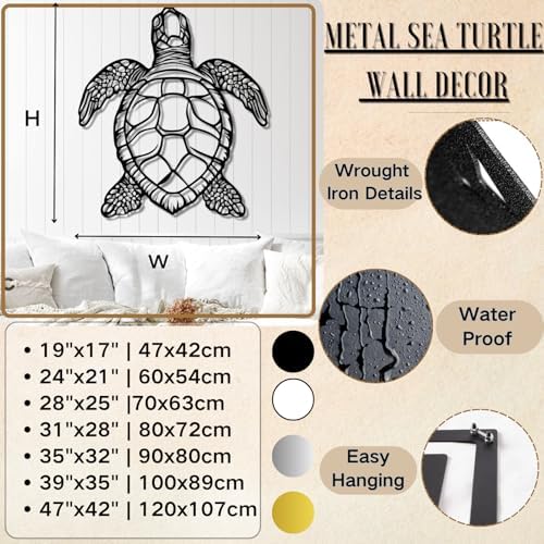 Gold Metal Sea Turtle Wall Art 19x17 Inches