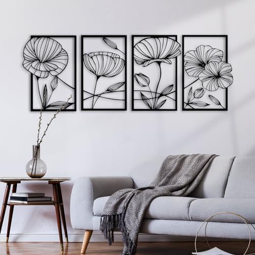 ESTART 4 Piece Metal Lotus Wall Decor Minimalist Art Sculpture