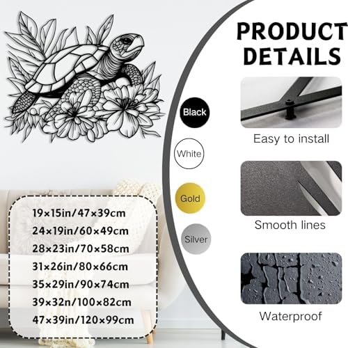 ENJOYOO Metal Turtle Wall Art Sculpture - 19x15in Black