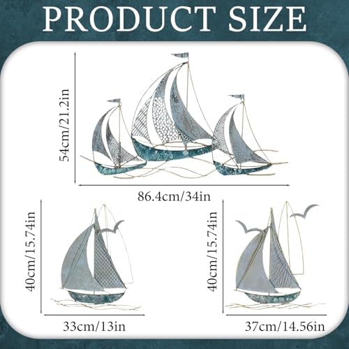 Edaknez Set of 3 Metal Sailboat Wall Art