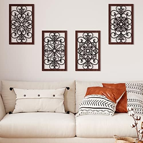 4 Pieces Rustic Wall Decor Modern Farmhouse Wooden Hollow Carved Wall Art for Living Room Bedroom Hallway Office Kitchen