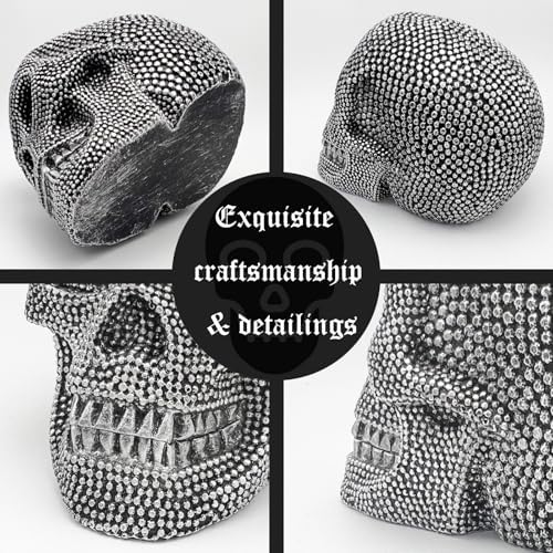 Mageeko Skull Statue Halloween Skeleton Head Gothic Resin Figurine Decoration Sculpture Collectible Gifts Silver
