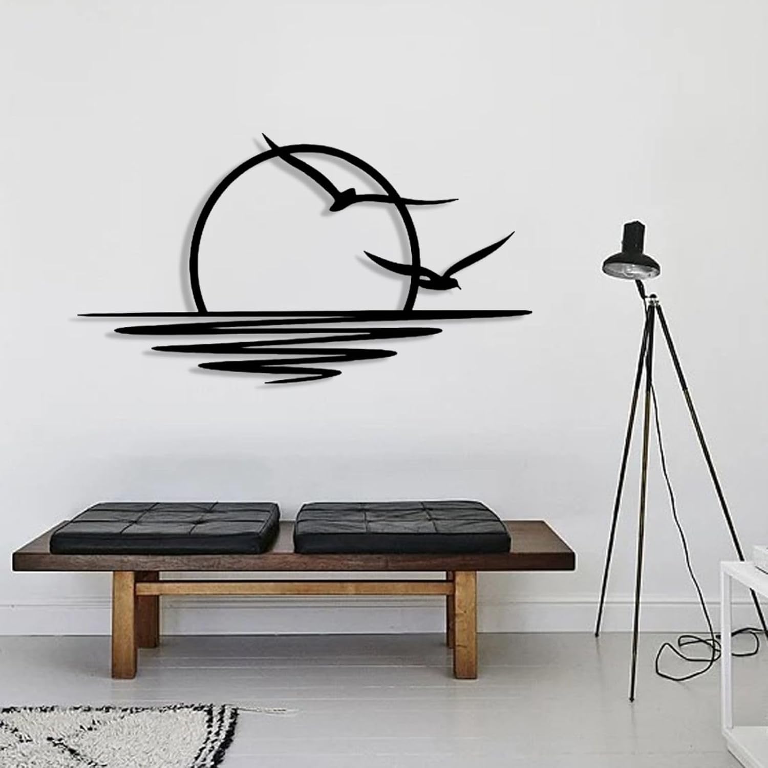 Sunrise Metal Wall Art Coastal Seagull Decor Black Modern Wall Hanging