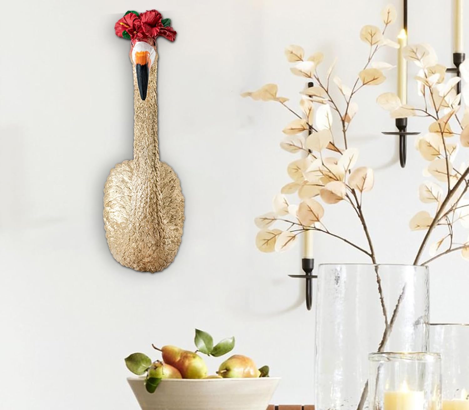 GABROC Gold Wall Decor - Large Resin Flamingo Sculpture for Hanging