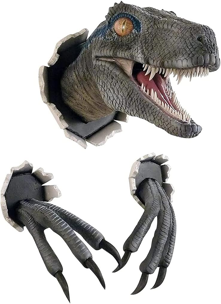 3D Wall-Mounted Velociraptor Sculpture - Realistic Dinosaur Bust Home Decoration Prop