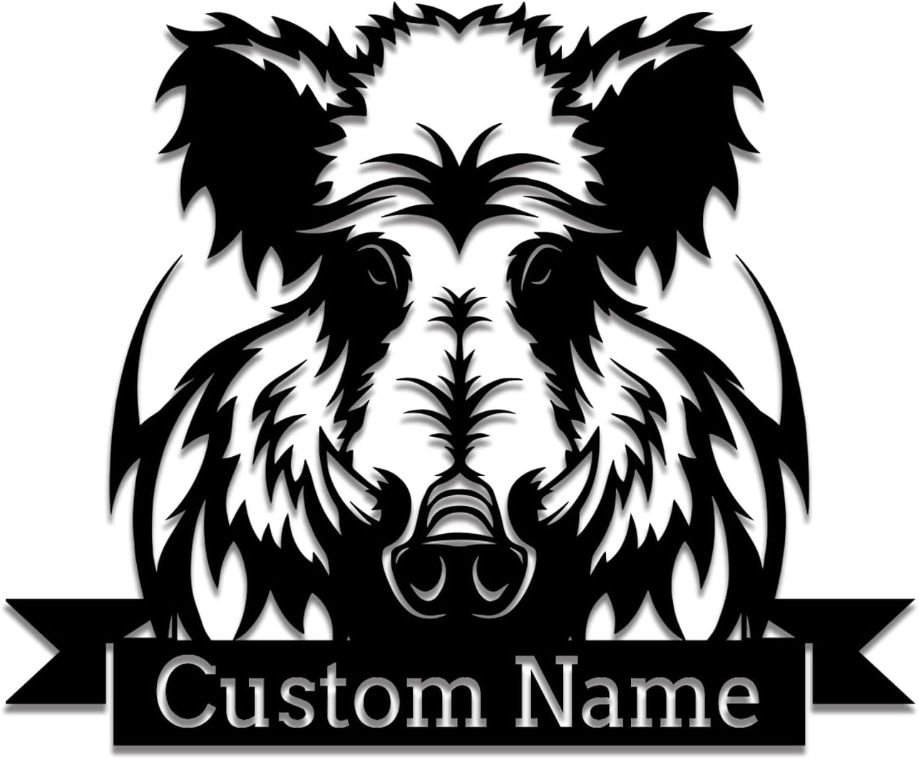 Custom Boar Head Metal Wall Art Personalized Name Sign for Home Decor