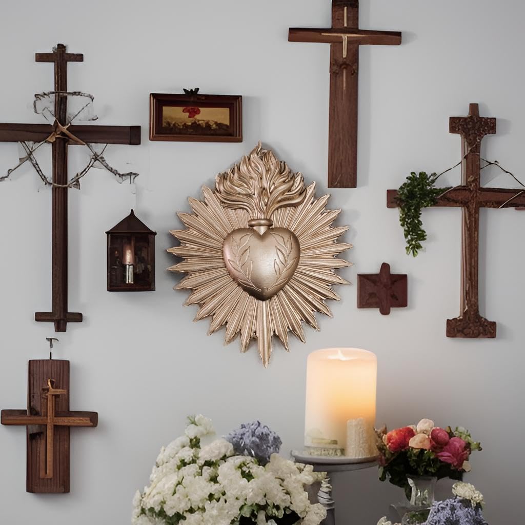 wsmart Sacred Heart Wall Decor - Vintage Gold Resin Catholic Statue