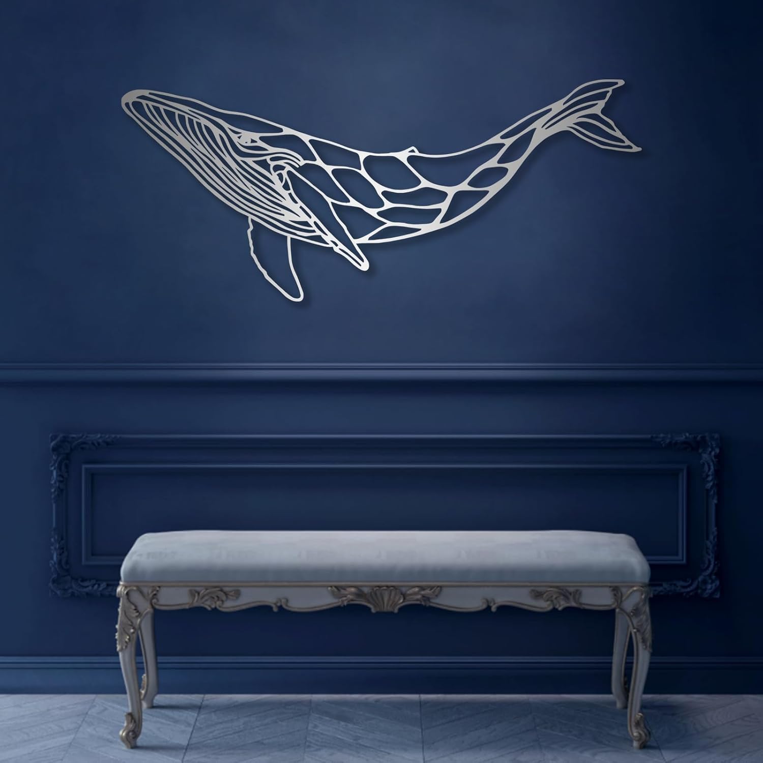 Whale Metal Wall Decor Blue Whale Art 41x18 Inch Wall Sculpture