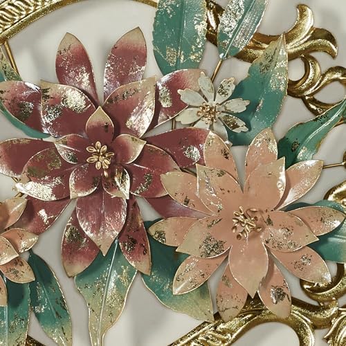 Abylissa Floral Metal Wall Art Shimmering Gold Leaf Detailing Pastel-Hued Alcohol Ink Finish