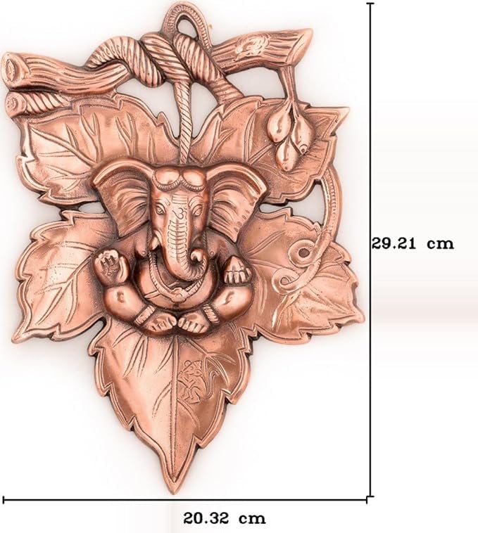 Decorative Lord Ganesha Wall Hanging with Copper Finish Maple Leaf Design