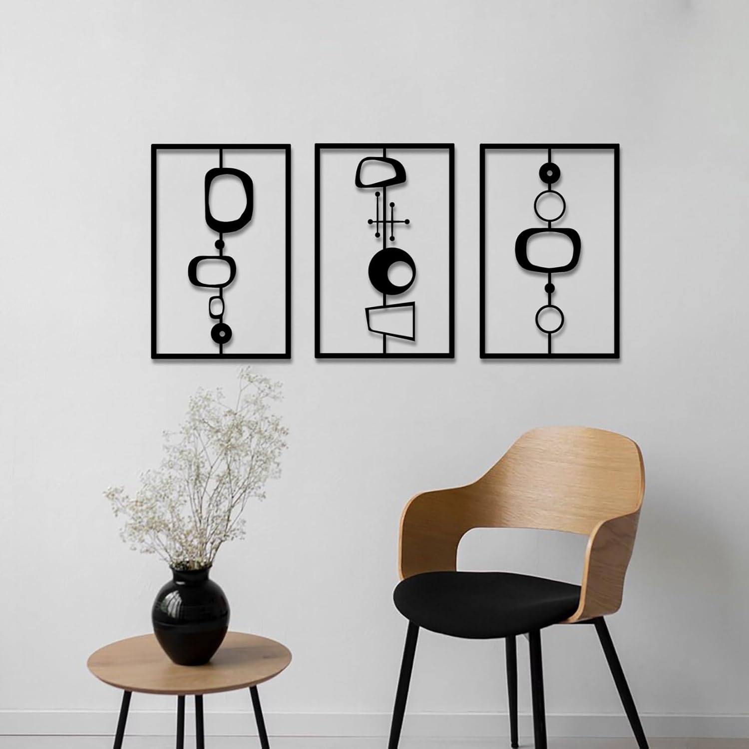 3 Pcs Metal Abstract Wall Decor Modern Geometric Black Wall Sculptures