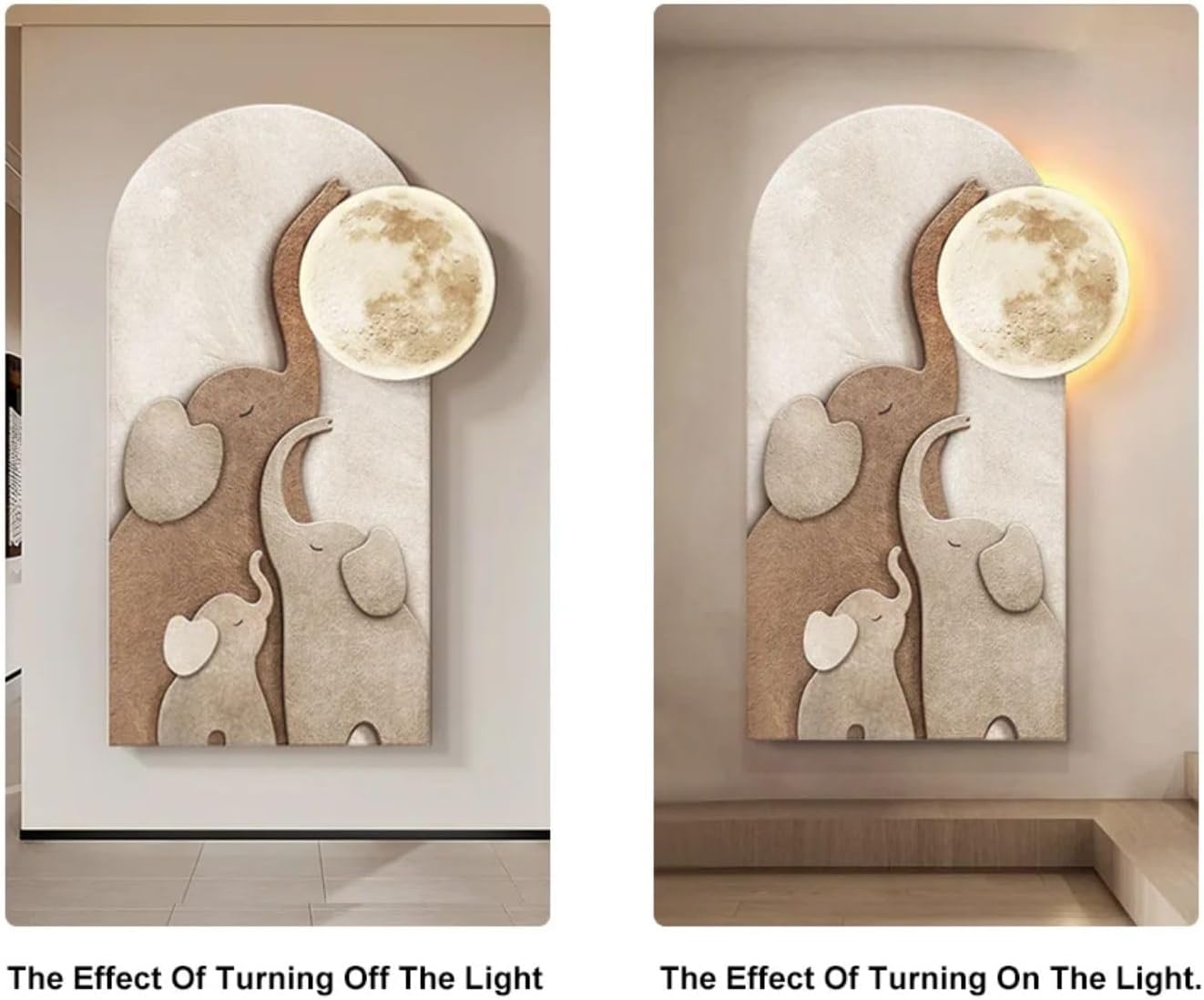 Homary 315 Inch LED 3D Acrylic Wall Sculpture Elephant Moon Art Decor