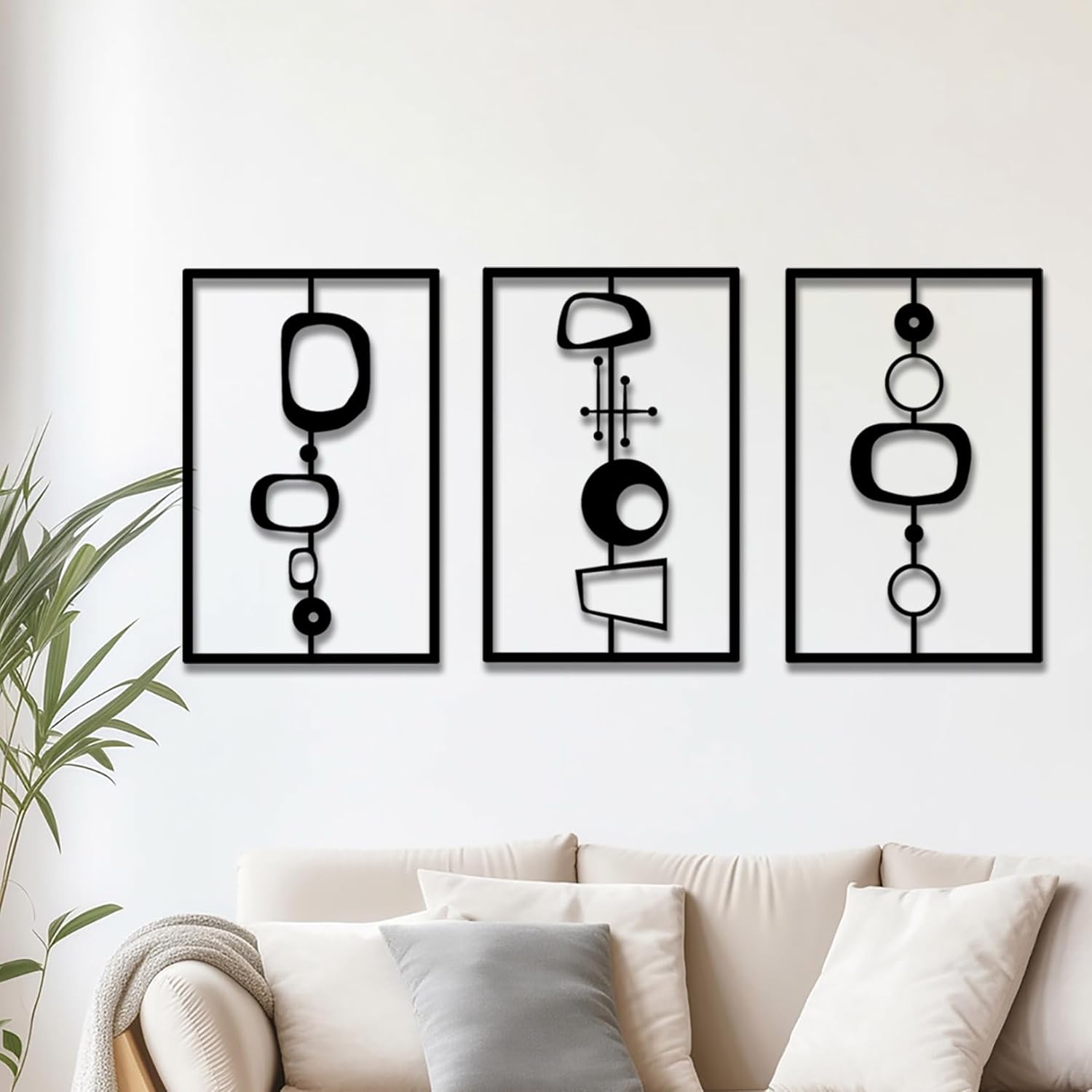 3 Pcs Metal Abstract Wall Decor Modern Geometric Black Wall Sculptures