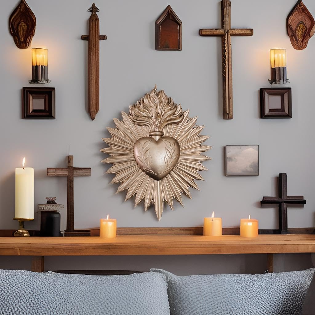 wsmart Sacred Heart Wall Decor - Vintage Gold Resin Catholic Statue