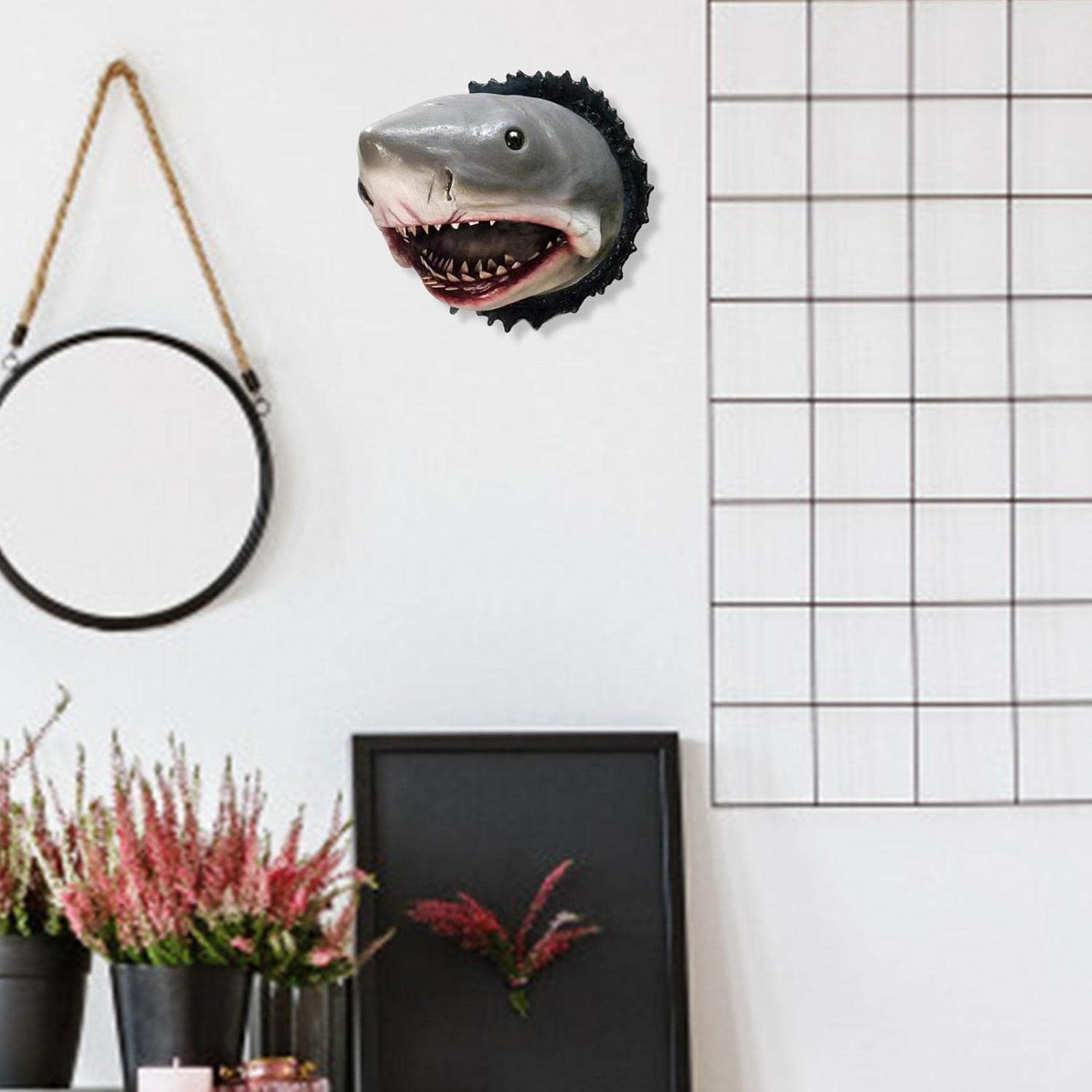 WOBBLO Shark Head Wall Sculpture 3D Resin Decor Cute Realistic Wall Mount