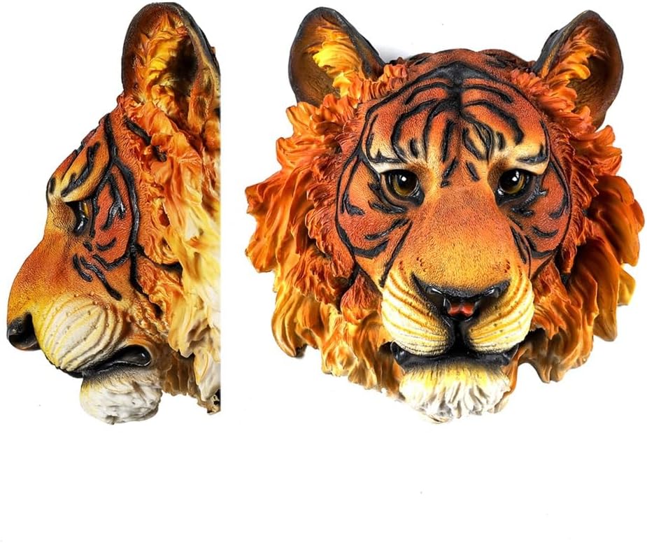 Tiger Horse Head Wall Decor Sculpture Resin Wall Art for Home Office Kitchen Bar