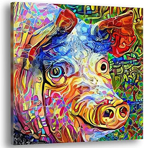 Funny Blue-Eyed Pig Canvas Wall Art Modern Farmhouse Decor
