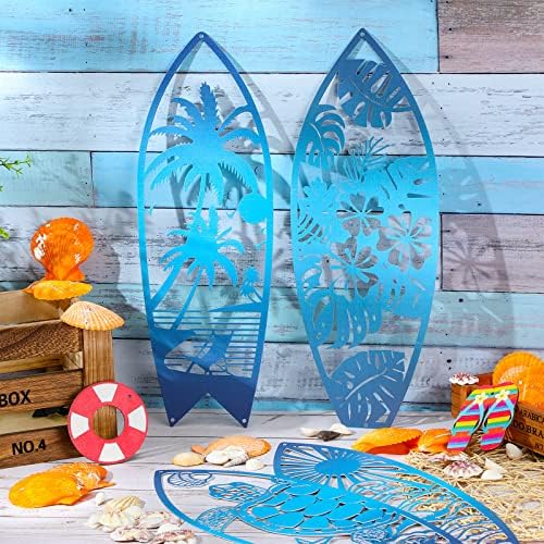 Therwen 4 Pcs Metal Surfboard Wall Decor Blue