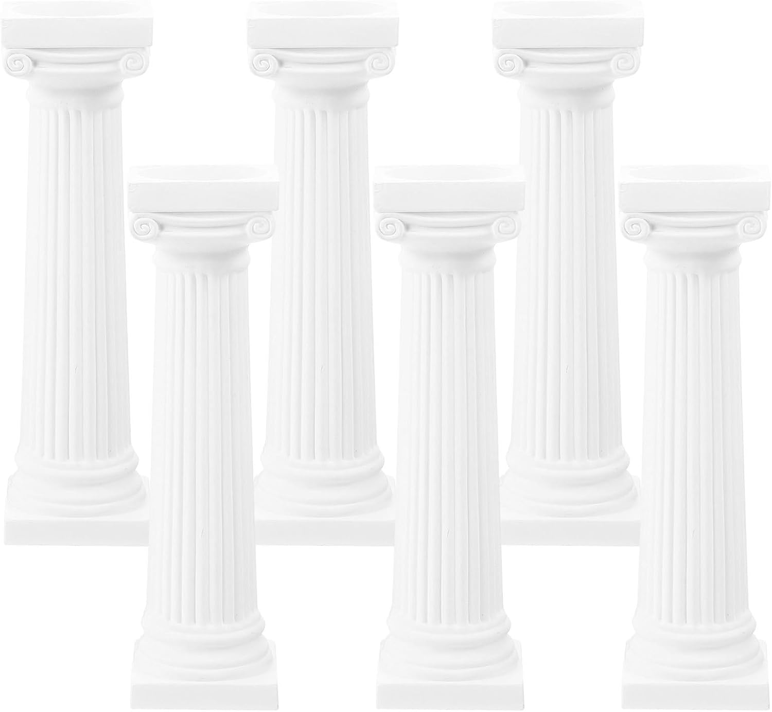 6pcs Roman Pillar Statue Decor - White Plastic Mini Figurine for Home and Wedding