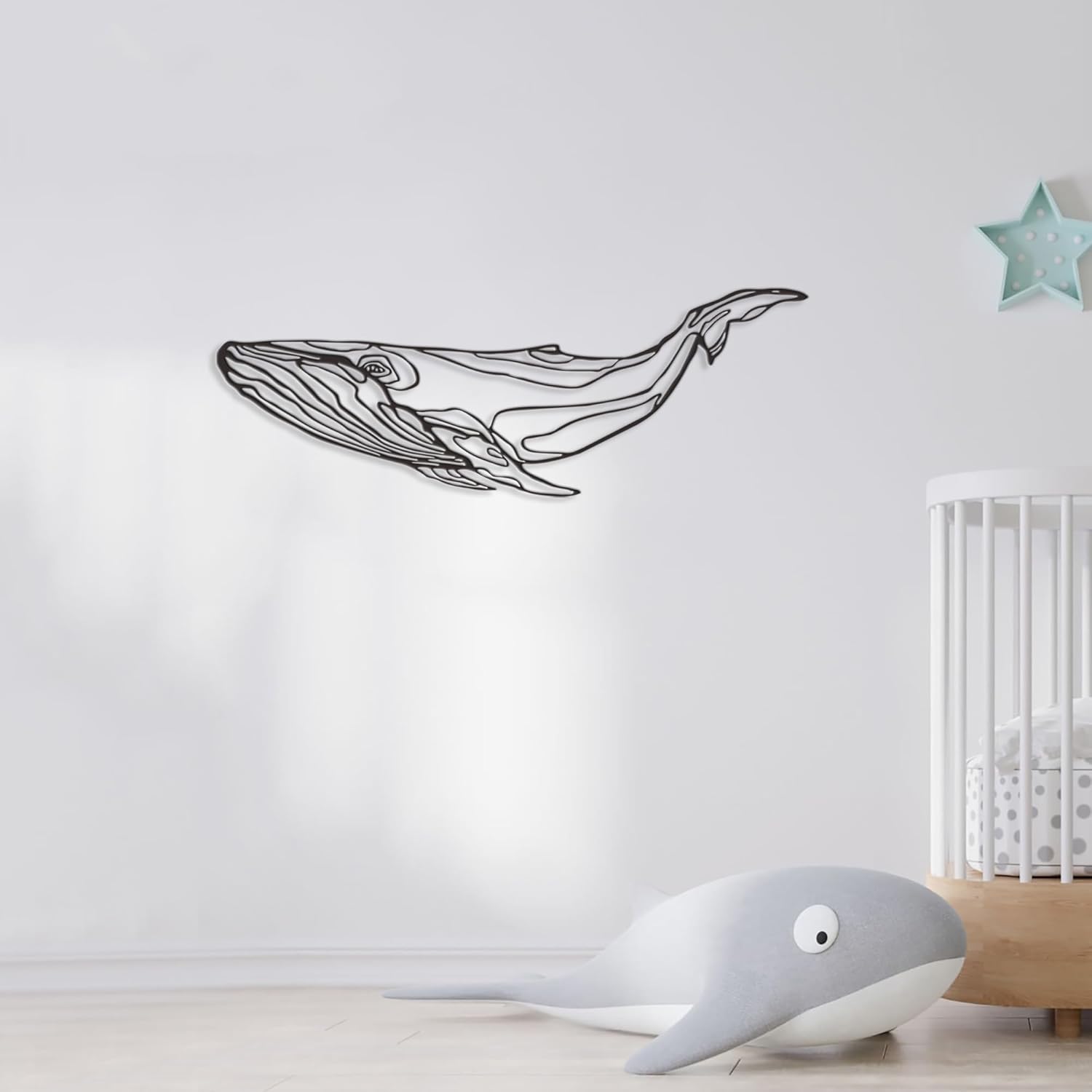 Xedatric Whale Metal Wall Decor - Coastal Blue Whale Sculpture 197X69inch Black