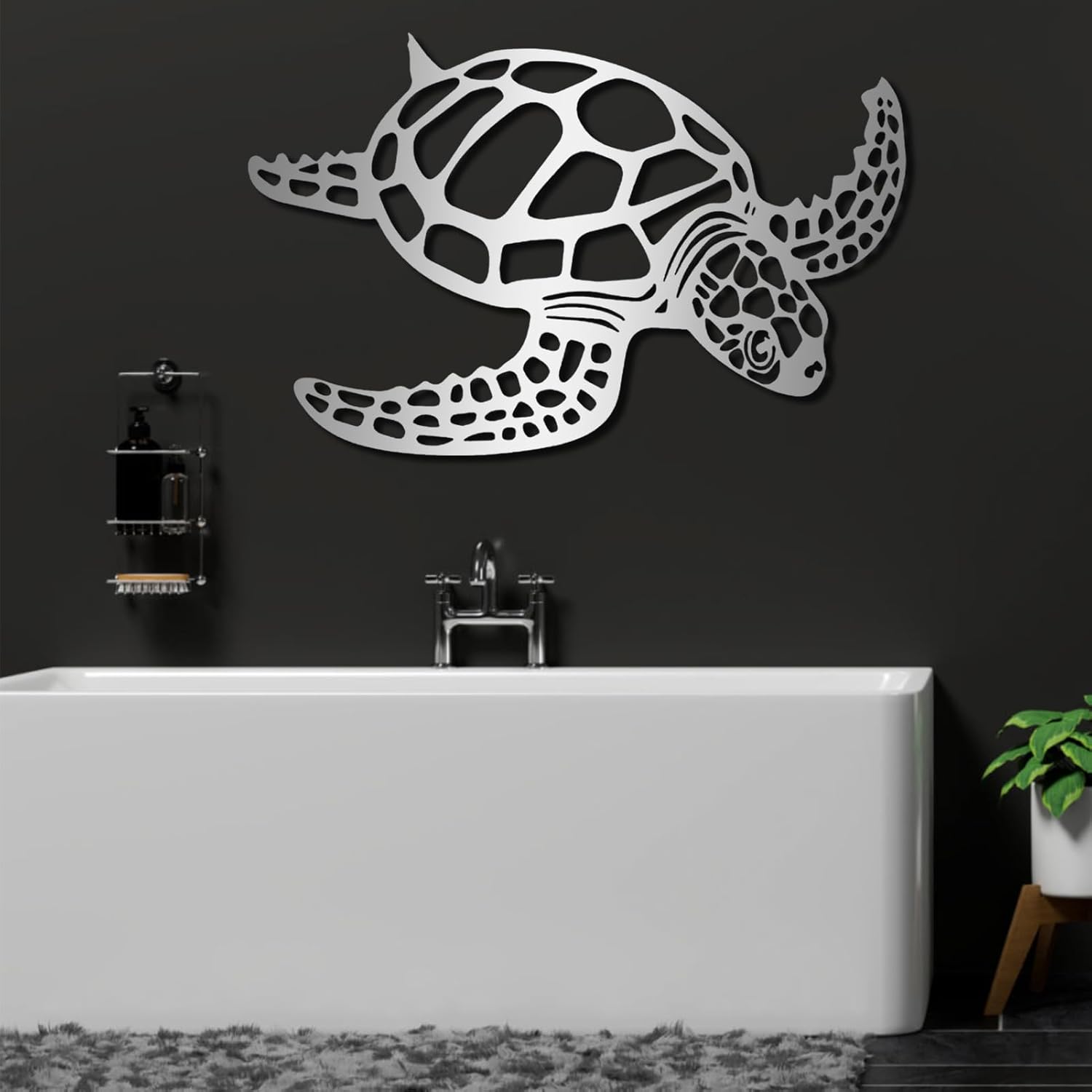 Metal Turtle Wall Art - 24x16in White Ocean Decor for Home