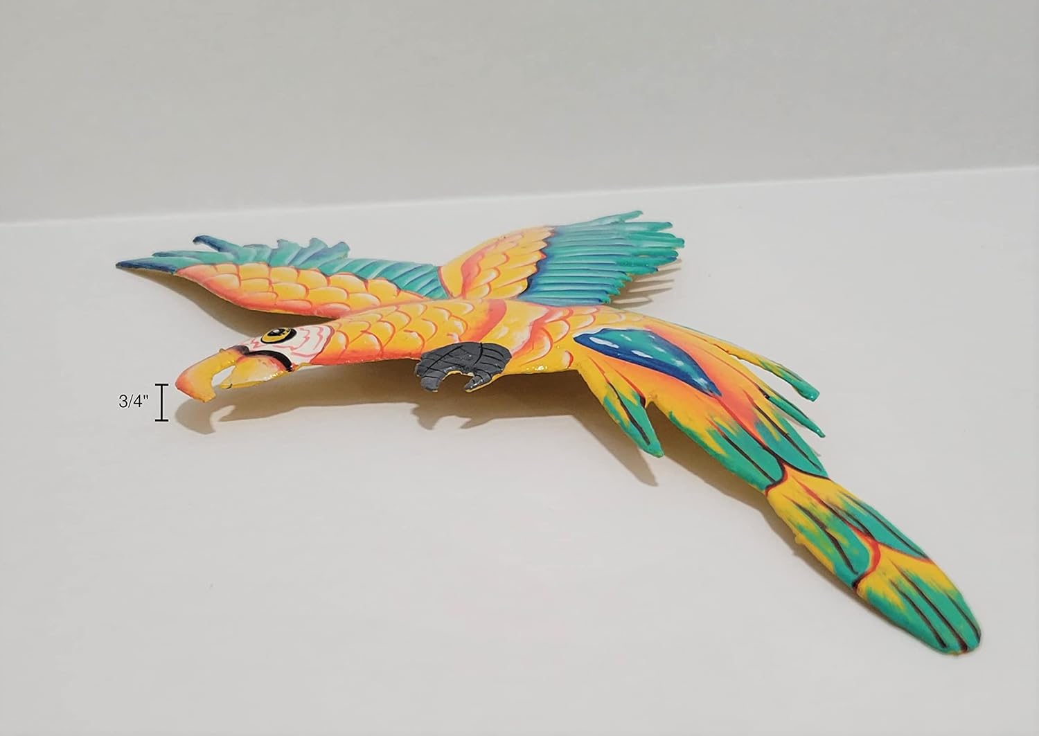 Handmade Wall Sculpture Metal Parrot Coral Yellow Blue Teal Medium Haiti Artisanat