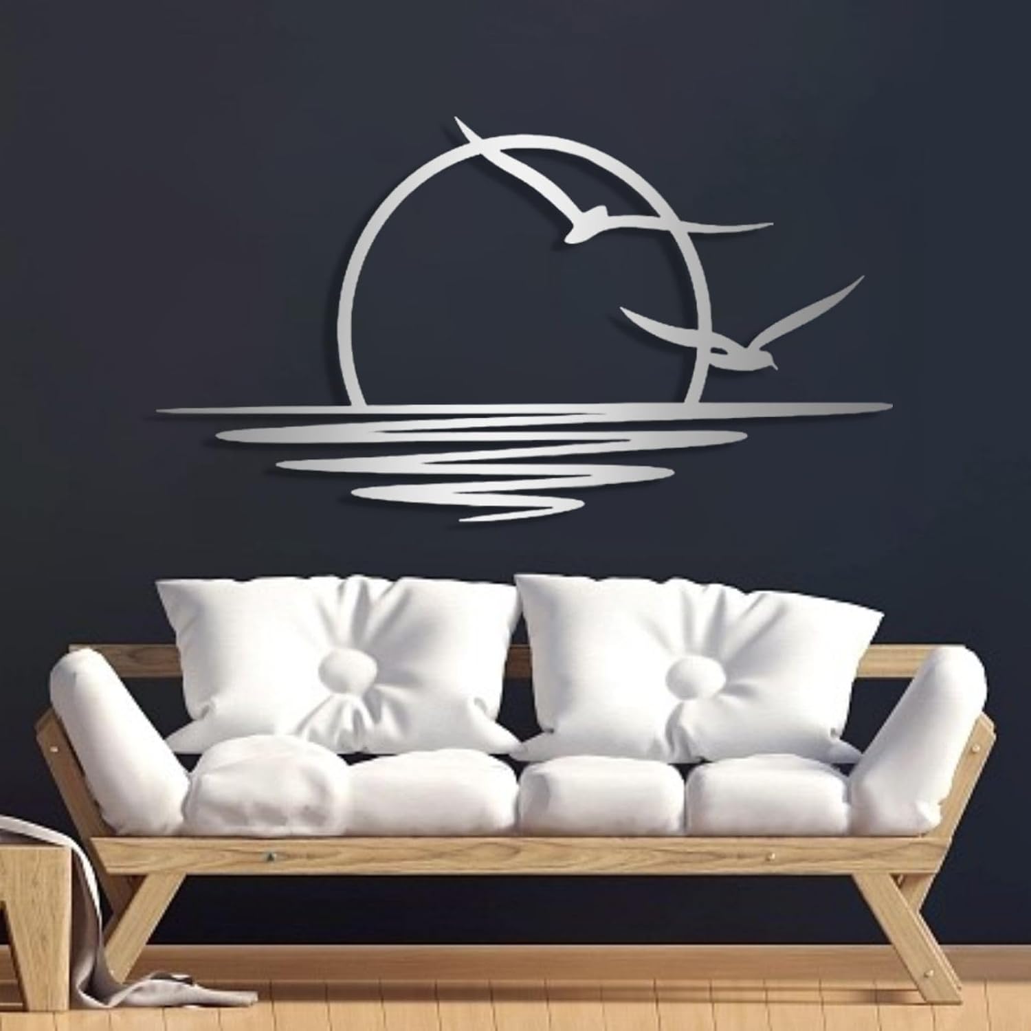 Sunrise Metal Wall Art Coastal Seagull Decor Black Modern Wall Hanging