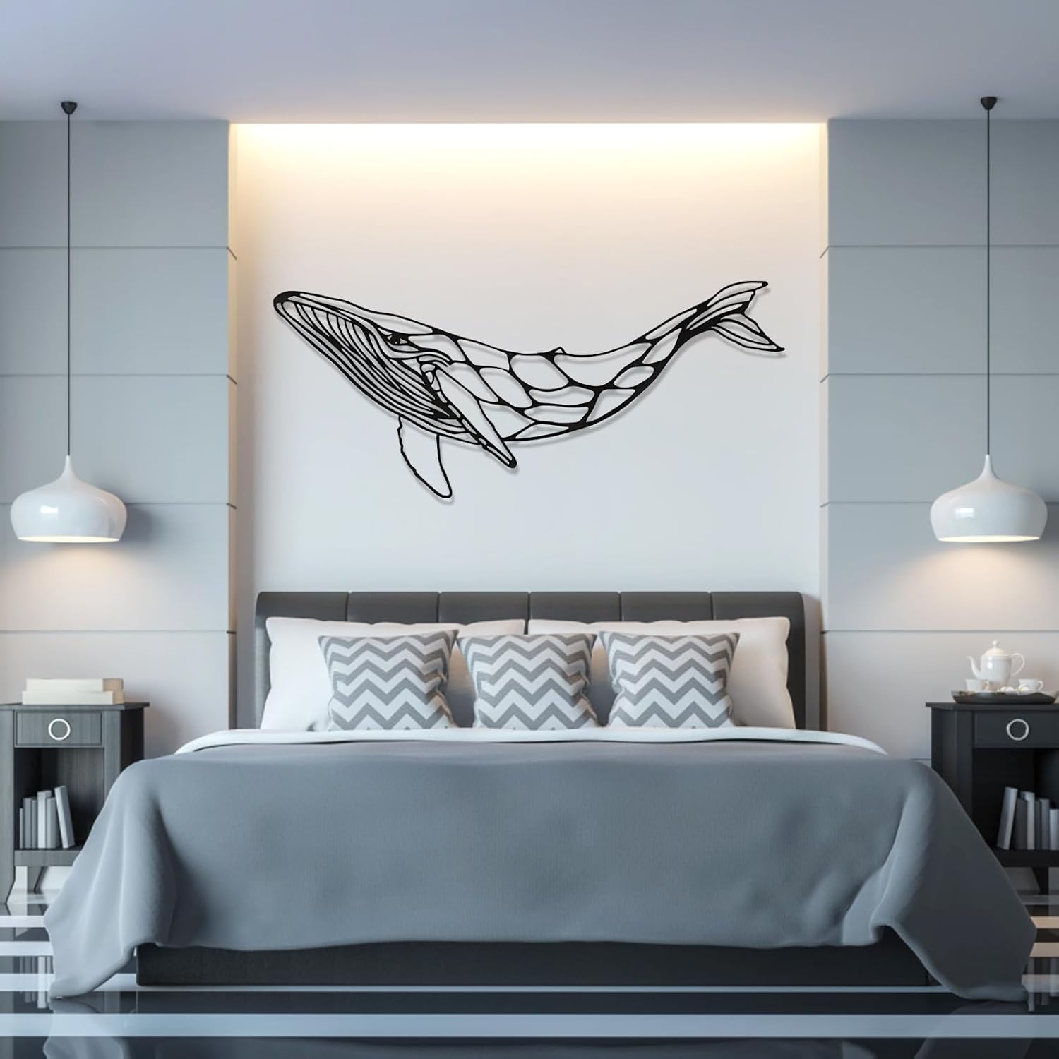 Whale Metal Wall Decor Blue Whale Art 41x18 Inch Wall Sculpture