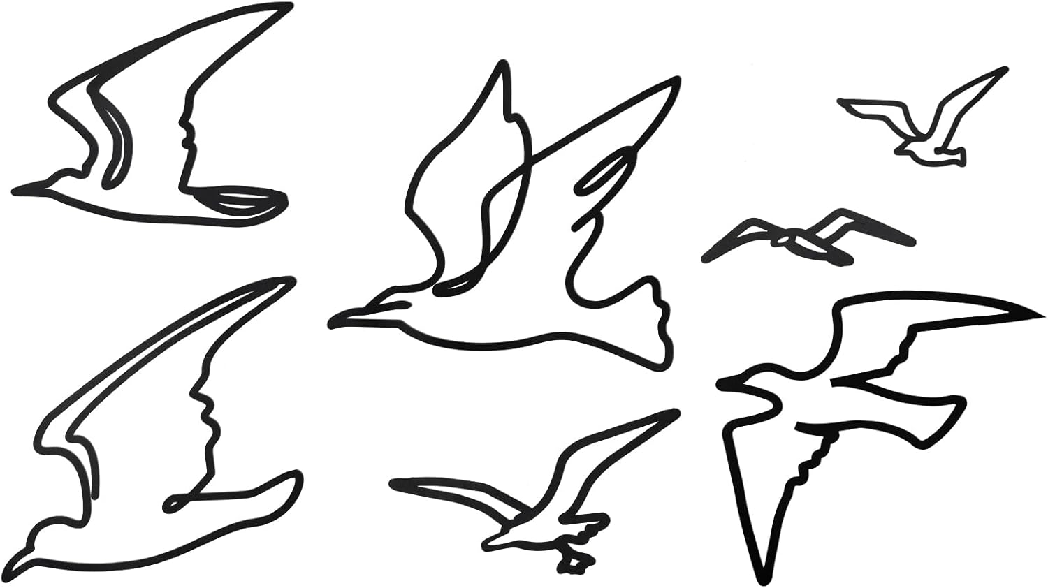 7 Pcs Metal Seagull Wall Art - Black Sea Bird Decor - Minimalist Design