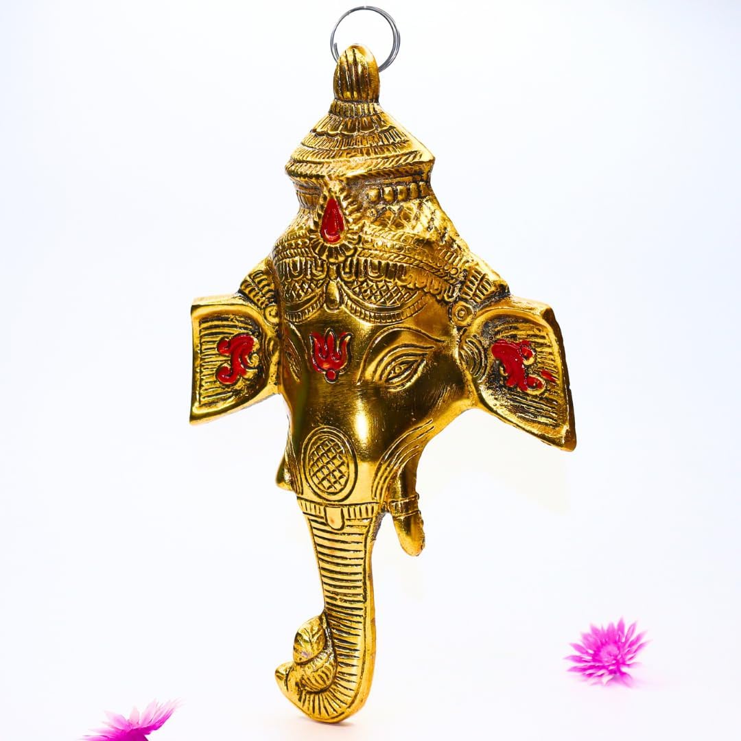 Big Size Ganesh Wall Hanging 8 Inch Golden Decoration