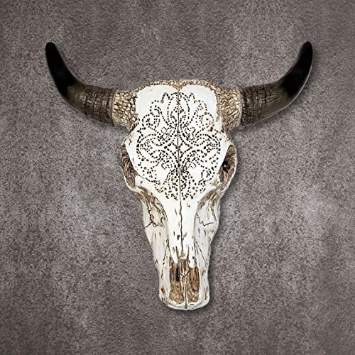 Rustic Tribal Carved Bull Head Skull Wall Art