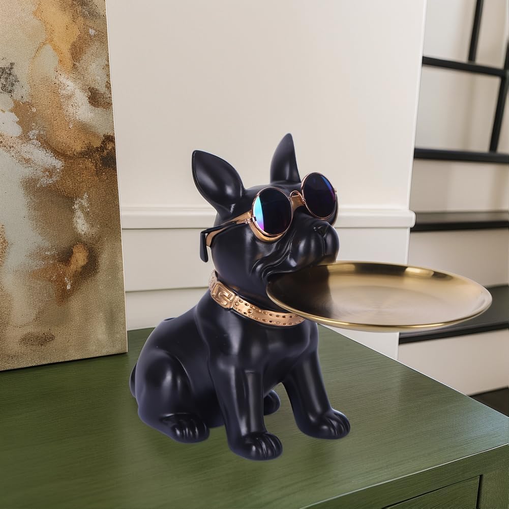 Resin French Bulldog Statue Storage Tray Cute Dog Butler Figurine for Entryway
