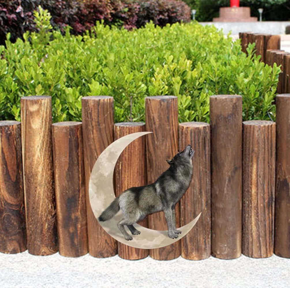 Metal Moon Wolf Wall Decor Durable Iron Art Sculpture for Indoor and Outdoor