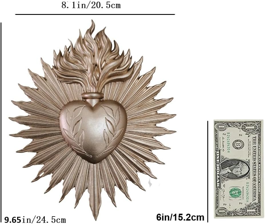 wsmart Sacred Heart Wall Decor - Vintage Gold Resin Catholic Statue