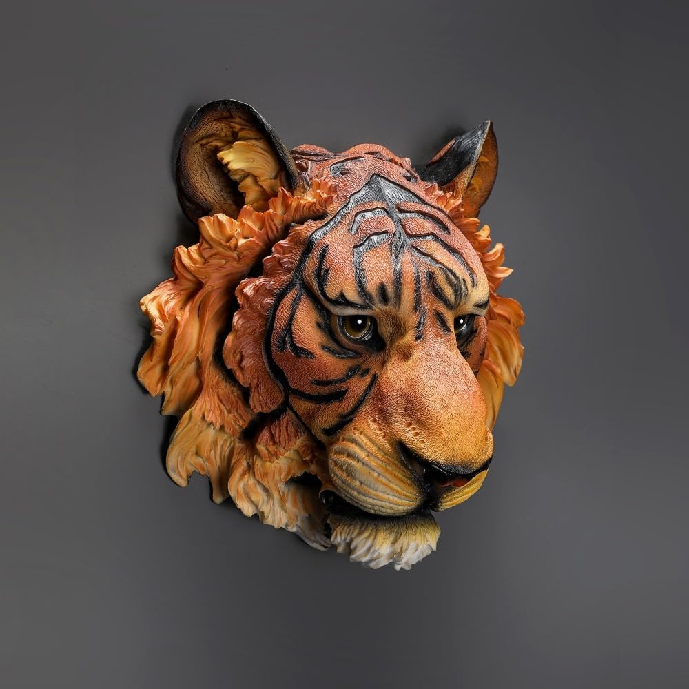 Tiger Horse Head Wall Decor Sculpture Resin Wall Art for Home Office Kitchen Bar