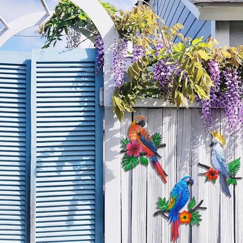 Metal Parrots Wall Art 3 Pack Outdoor Decor