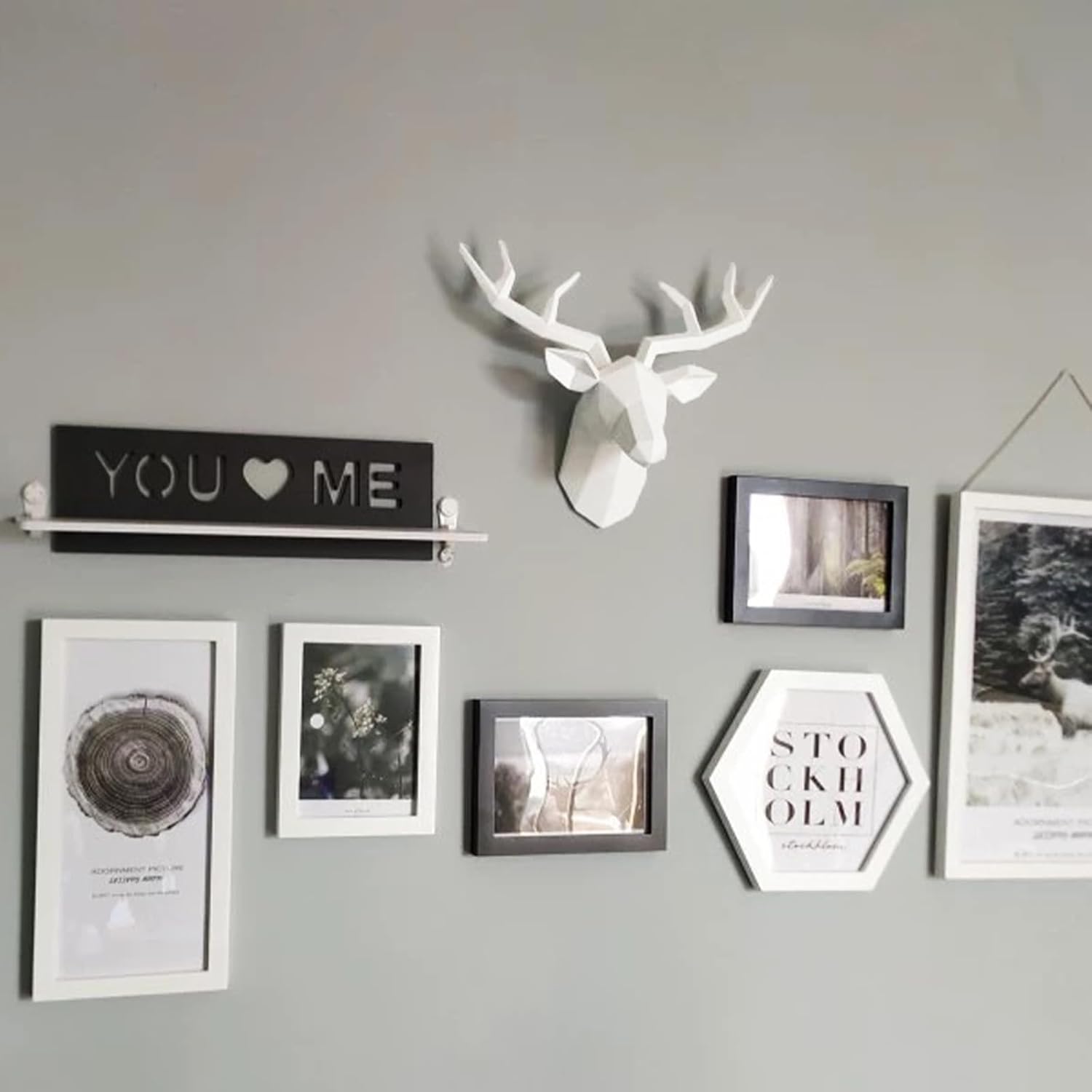 Solid Color 3D Deer Head Wall Decor for Home Office Bar Resin Animal Sculpture